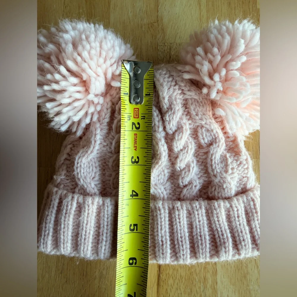 5/$35 Laura Ashley Baby Pink Cable Knit Pom Pom Beanie Hat 12–24 Months